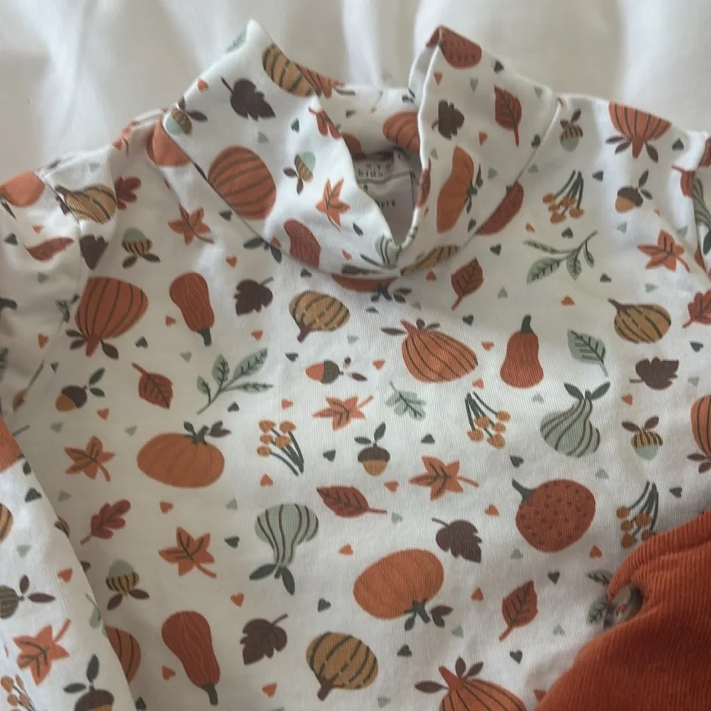 Rust Orange Pumpkin Pinafore Dress & Printed Top - Kids